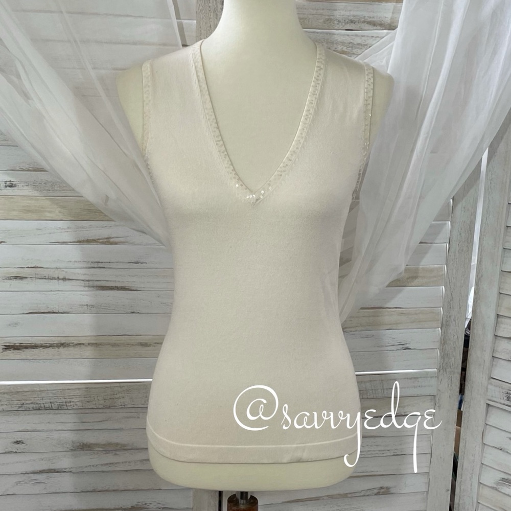 BCBG Sequin Trim V-Neck Knit Top - Picture 3 of 8